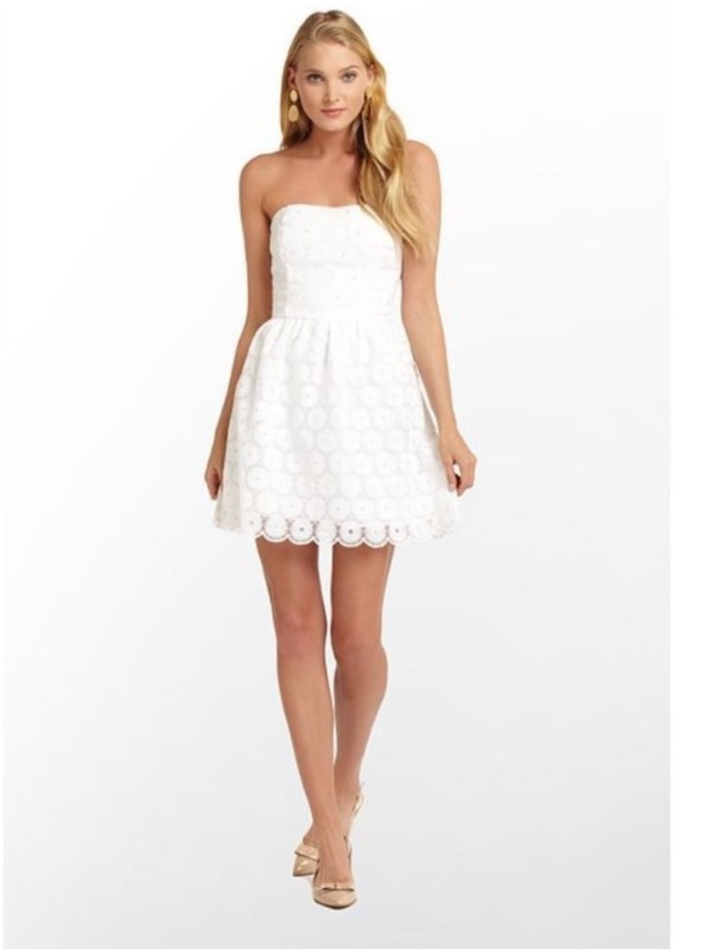 Lilly Pulitzer Payton Resort White Dress Embroidered Floral Strapless Size 4